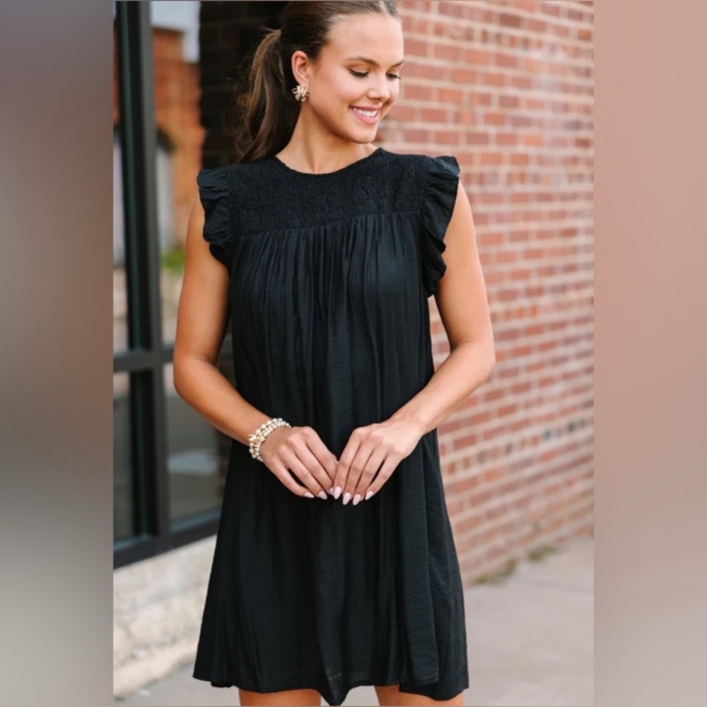 L. love Black Sleeveless Mini Ruffled Sundress, Size Large